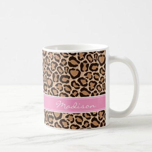 Pink und Leopard Print Custom Monogram Kaffeetasse (Rechts)