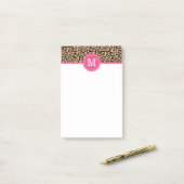 Pink und Leopard Print Custom Monogram Post-it Klebezettel (Auf Schreibtisch)