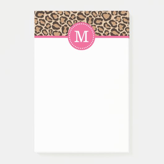Pink und Leopard Print Custom Monogram Post-it Klebezettel (Vorderseite)