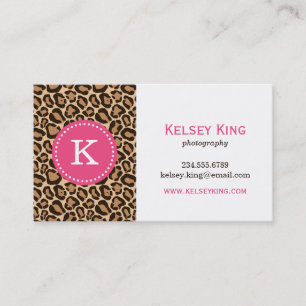 Pink und Leopard Print Custom Monogram Visitenkarte
