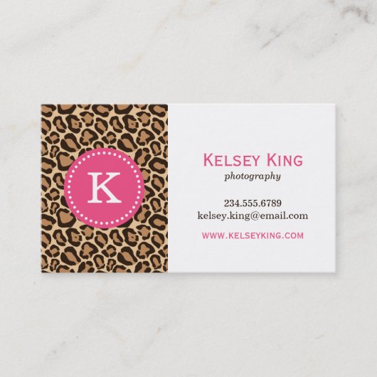 Pink und Leopard Print Custom Monogram Visitenkarte (Vorderseite)