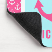 Pink und Light Blue Anchors Nautical Patches Mousepad (Ecke)
