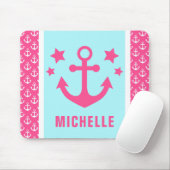 Pink und Light Blue Anchors Nautical Patches Mousepad (Mit Mouse)