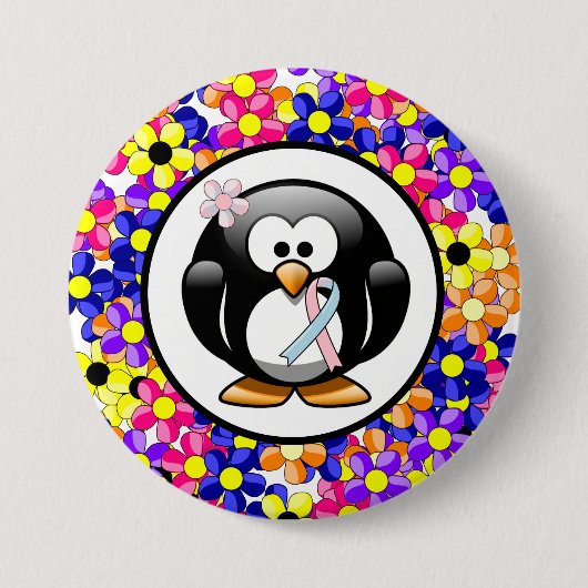 Pink und Light Blue Awareness Ribbon Penguin Button (Vorderseite)