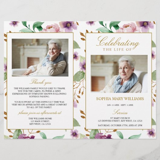 Pink und Lila Beerdigungsprogramm | Dienstplan (Vorderseite)