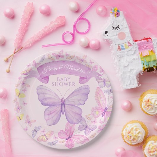 Pink und Lila Butterfly Custom Baby Dusche Pappteller (Party)