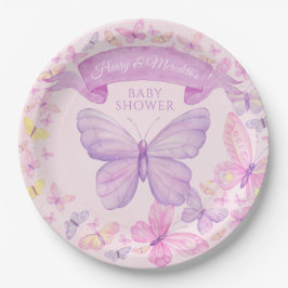 Pink und Lila Butterfly Custom Baby Dusche Pappteller