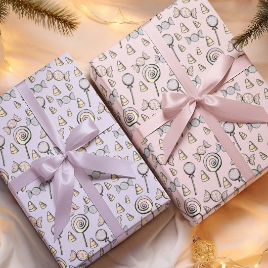 Pink und Lila Candy Theme Girl Birthday Geschenkpapier Set