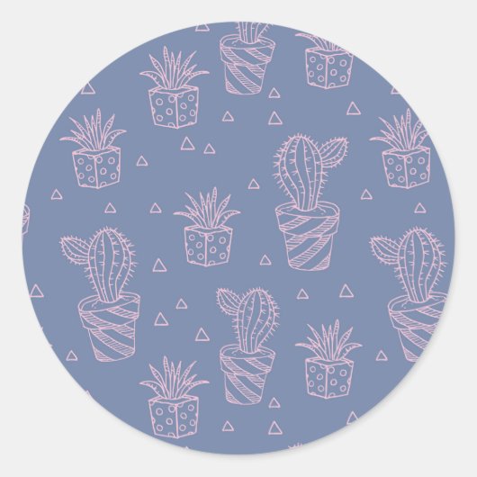 Pink und Lila Cartoon Cactus Pattern Runder Aufkleber (Vorderseite)