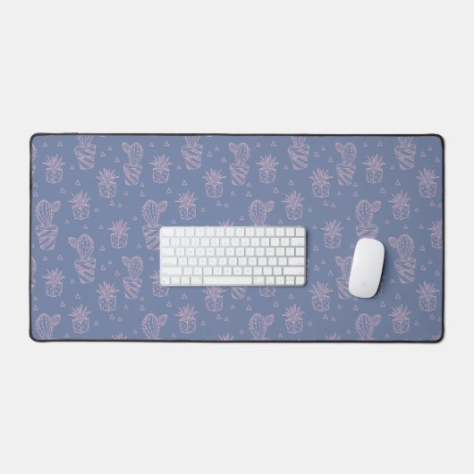 Pink und Lila Cartoon Cactus Pattern Schreibtischunterlage (Tastatur & Maus)