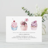 Pink und Lila Cupcakes Baby Dusche Brunch Einladung (Stehend Vorderseite)