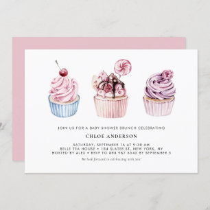 Pink und Lila Cupcakes Baby Dusche Brunch Einladung