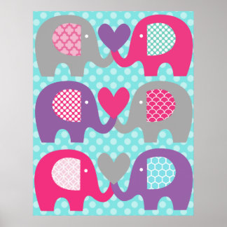 Pink und Lila Elephant Liebe Kinderzimmer Poster