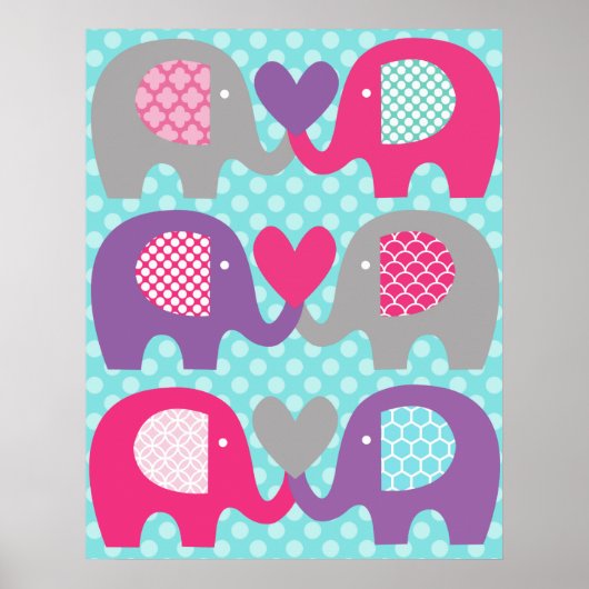 Pink und Lila Elephant Liebe Kinderzimmer Poster (Vorne)