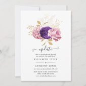 Pink und Lila florale Hochzeitsupdate verschoben Einladung (Vorderseite)