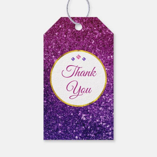 Pink und Lila funkelnde Edelsteine Vielen Dank Geschenkanhänger (Vorderseite)
