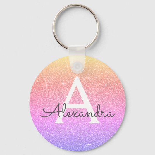 Pink und Lila Glitzer und Sparkle Monogramm Gefäll Schlüsselanhänger (Vorderseite)