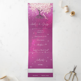 Pink und Lila Heart Leaf Tree Wedding Dreifach Gefaltete Einladung