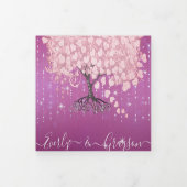 Pink und Lila Heart Leaf Tree Wedding Dreifach Gefaltete Einladung (Cover)