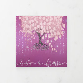 Pink und Lila Heart Leaf Tree Wedding Dreifach Gefaltete Einladung