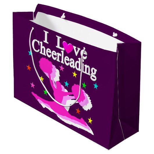 PINK UND LILA I LIEBE CHEERLEADING GIFT BAGS GROßE GESCHENKTÜTE (Rückseite Schrägansicht)