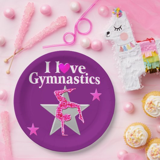 PINK UND LILA I LIEBE GYMNASTICS PAPIER TELLER (Party)