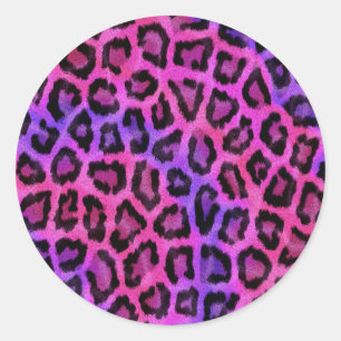 Pink und Lila Leopard-Pelzmuster Runder Aufkleber