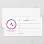 Pink und Lila Monogramm Geschäft Geschenkgutschein (Vorne/Hinten)