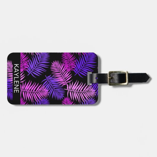 Pink und Lila Palm-Blätter Gepäckmarke Gepäckanhänger (Vorderseite horizontal)