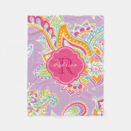 Pink und Lilac Boho Paisley Mit Monogramm Fleecedecke