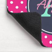 Pink und Marine-Punkte, Initiale und Name Mousepad (Ecke)