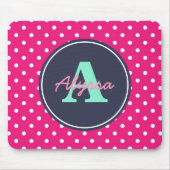 Pink und Marine-Punkte, Initiale und Name Mousepad (Vorne)