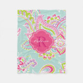 Pink und Mint Boho Paisley Mit Monogramm Fleecedecke (Vorderseite)
