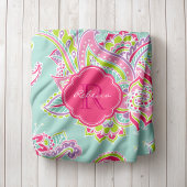 Pink und Mint Boho Paisley Mit Monogramm Fleecedecke