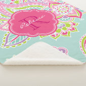 Pink und Mint Boho Paisley Mit Monogramm Sherpadecke (3/4)