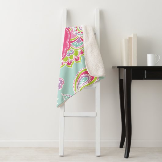 Pink und Mint Boho Paisley Mit Monogramm Sherpadecke (Beispiel)