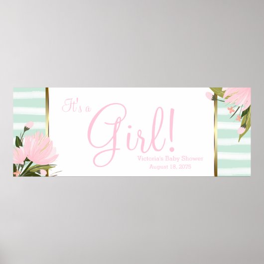 Pink und Mint Green Baby Duschbanner Poster (Vorne)