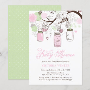 Pink und Mint Green Hängemason Jars Babydusche Einladung