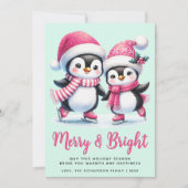 Pink und Mint Merry und Bright Pinguin Weihnachten (Vorderseite)