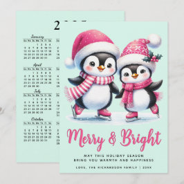 Pink und Mint Merry und Bright Pinguin Weihnachten