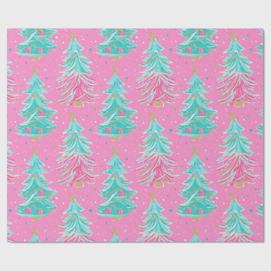Pink und Mint Weihnachtsgeschenke Bäume Geschenkpapier (Flach)