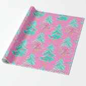 Pink und Mint Weihnachtsgeschenke Bäume Geschenkpapier (Ungerollt)