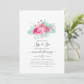 Pink und Minze Blumensippe und sehen Einladung (Stehend Vorderseite)