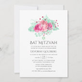 Pink und Minze Floral Bat Mitzvah Einladung (Vorderseite)