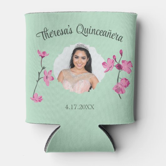 Pink und Minze Grüne Kirschblossom Custom Foto Dosenkühler (Vorderseite)