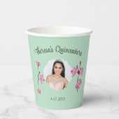 Pink und Minze Grüne Kirschblossom Custom Foto Pappbecher (Vorderseite)