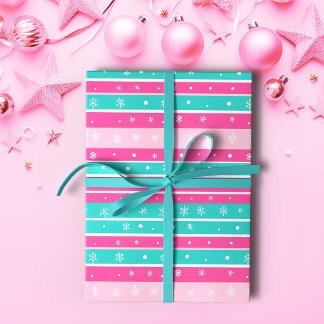 Pink und Minze Horizontal Strickte Schneeflocke Geschenkpapier