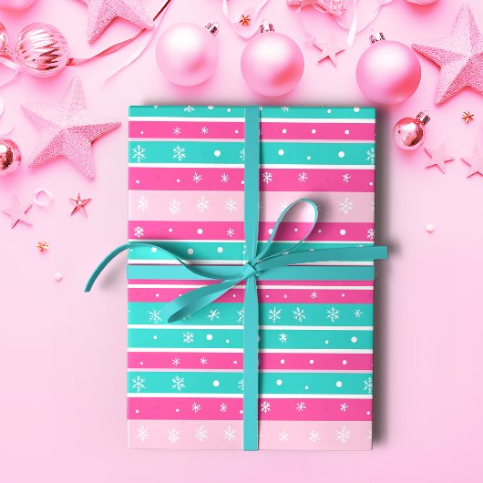 Pink und Minze Horizontal Strickte Schneeflocke Geschenkpapier