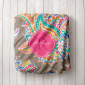 Pink und Mocha Boho Paisley Mit Monogramm Fleecedecke