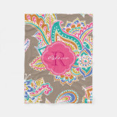 Pink und Mocha Boho Paisley Mit Monogramm Fleecedecke (Vorderseite)